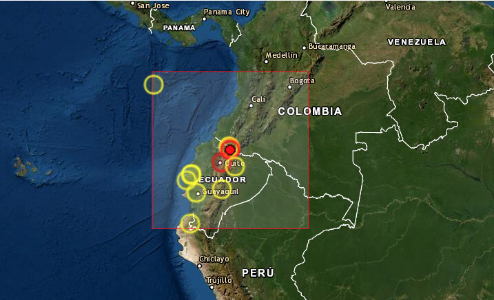 Un temblor de magnitud 5.7 en la escala de Richter sacudió este lunes el sur de Colombia y la región fronteriza con Ecuador, donde se registró el epicentro del fenómeno, informó el Servicio Geológico Colombiano (SGC). (Captura de pantalla/EMSC)