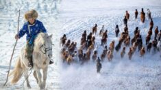 Fotógrafo capta a pastores de Mongolia arreando caballos en un épico festival de invierno