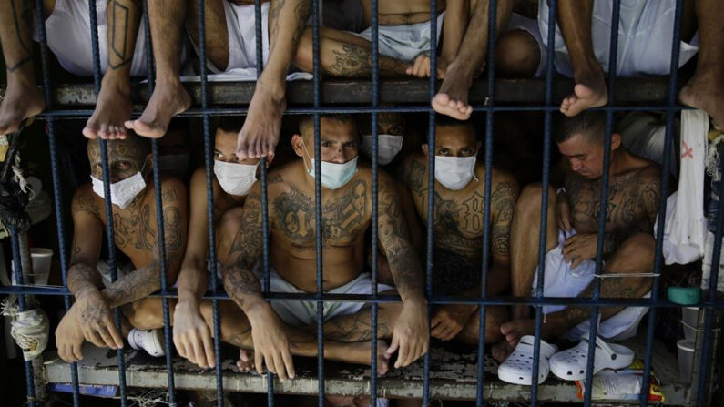 Fotografía de archivo de pandilleros de Barrio 18 que permanecen tras una celda. EFE/ Rodrigo Sura