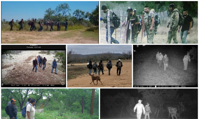 Fotos de inmigrantes ilegales, tomadas durante el año 2021, proporcionadas por ganaderos, en el condado de Kinney, Texas. (Cortesía de ganaderos)

