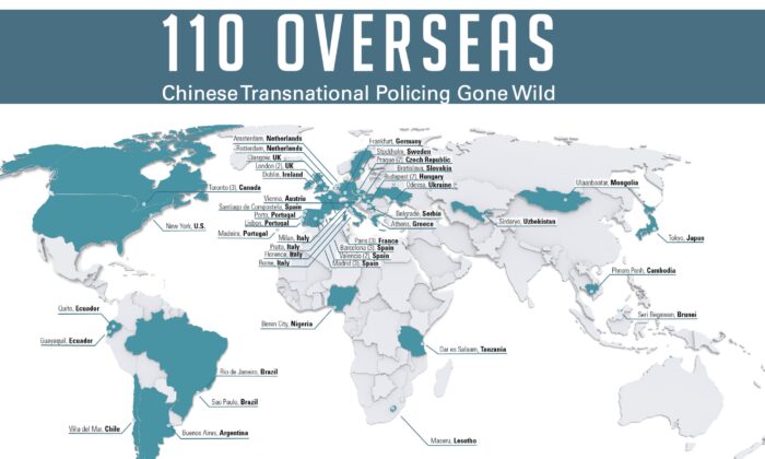 Las “Estaciones de Servicio” o “110 en el extranjero” de la policía china se encuentran en decenas de países de los cinco continentes. (Cortesía de Safeguard Defenders)
