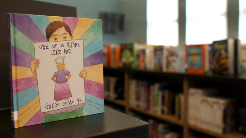Libros LGBT se muestran en la biblioteca de la Escuela Primaria Nystrom el 17 de mayo de 2022 en Richmond, California. Miles de libros LGBT donados por Gender Nation fueron distribuidos a 234 escuelas primarias en nueve distritos de California. (Justin Sullivan/Getty Images)
