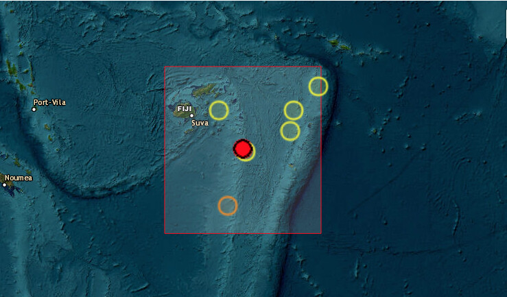 Un terremoto de magnitud 7 sacudió este sábado las aguas al sureste de las islas Fiyi, en el Pacífico sur, y al noroeste de Tonga, informó el Instituto Geológico de los Estados Unidos, sin que se haya activado alerta de tsunami. (Captura de pantalla/EMSC) 