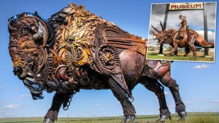 Artista transforma tractores oxidados y chatarra en irreales animales del Oeste, gana fama mundial