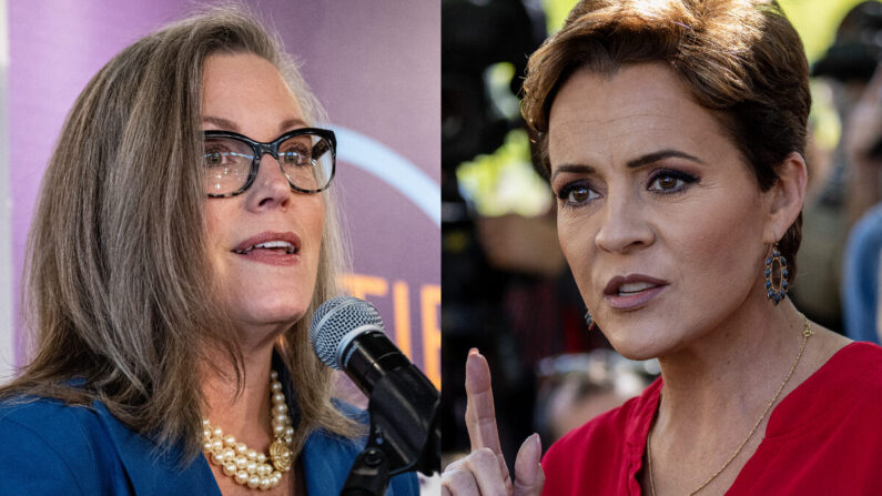 La secretaria de Estado de Arizona, Katie Hobbs, a la izquierda, y la republicana Kari Lake. (Getty Images)

