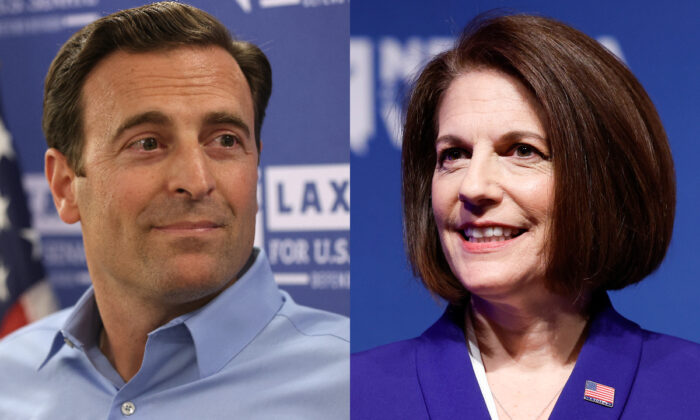 El exfiscal general de Nevada, Adam Laxalt, a la izquierda, y la senadora Catherine Cortez Masto (D-Nev.) en fotografías de archivo. (Getty Images)