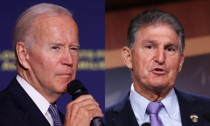 El presidente Joe Biden (Izq.) y el senador Joe Manchin (D-W.Va.) en esta fotografía combinada. (Getty Images)