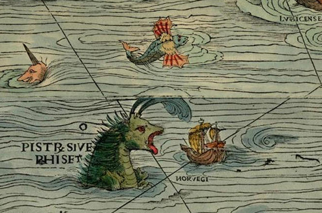 Una variedad de fantásticas criaturas marinas del mapa "Carta Marina" de 1539 de Olaus Magnus exhiben libertad creativa e imaginación en sus interpretaciones de la realidad. (Dominio público)