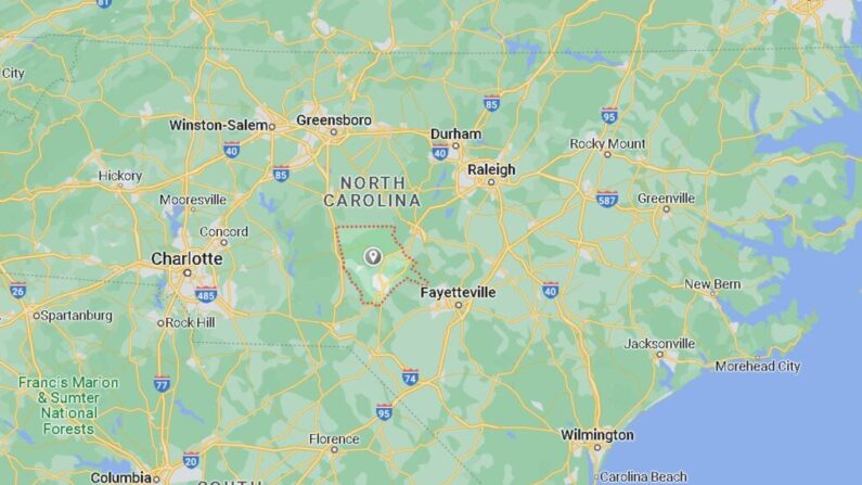 Los días 3 y 4 de diciembre de 2022 se produjeron cortes de electricidad en el condado de Moore, Carolina del Norte. Las autoridades afirman que puede tratarse de actividades delictivas. (Google Maps/Screenshot vía The Epoch Times)