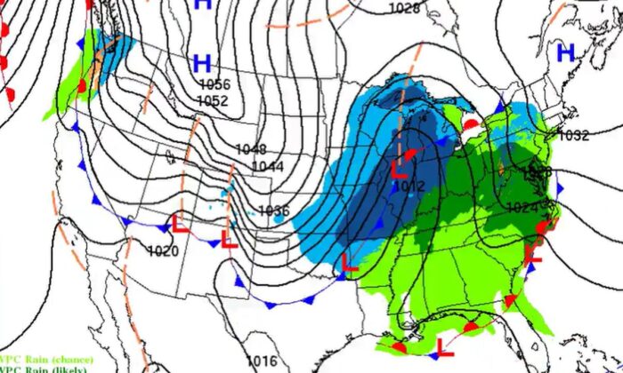 Una gran tormenta de invierno puede golpear gran parte de Estados Unidos y amenazará con afectar los planes de viaje de Navidad de los estadounidenses, advirtieron meteorólogos el domingo. (Servicio Meteorológico Nacional)
