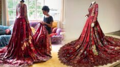 Espectacular vestido rojo creado por 370 artesanos de 50 países en 13 años narra historias de mujeres