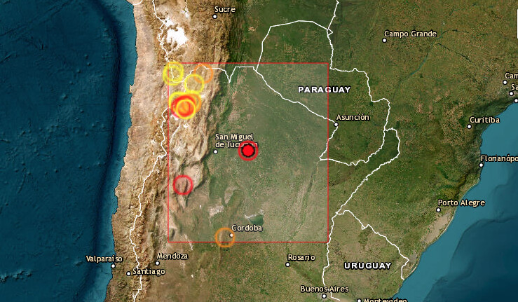 Un sismo de magnitud 6.5 en la escala de Richter sacudió este viernes la provincia argentina de Santiago del Estero, en el centro-norte del país, sin que hasta el momento se hayan reportado víctimas o daños materiales. (Captura de pantalla/EMSC)