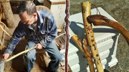 Abuelo de 60 años dice que fabricar sus populares bastones de madera lo ha mantenido sobrio