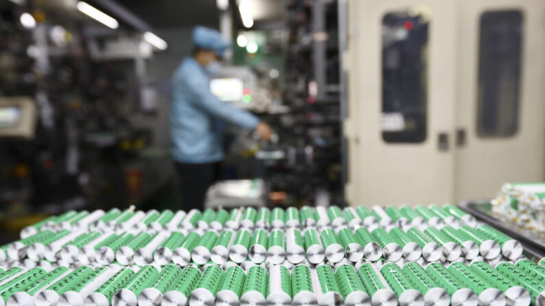 This photo taken on November 14, 2020 shows lithium batteries displayed in the workshop of a lithium battery manufacturing company in Huaibei, eastern China's Anhui province. (Photo by STR / AFP) / China OUT (Photo by STR/AFP via Getty Images)