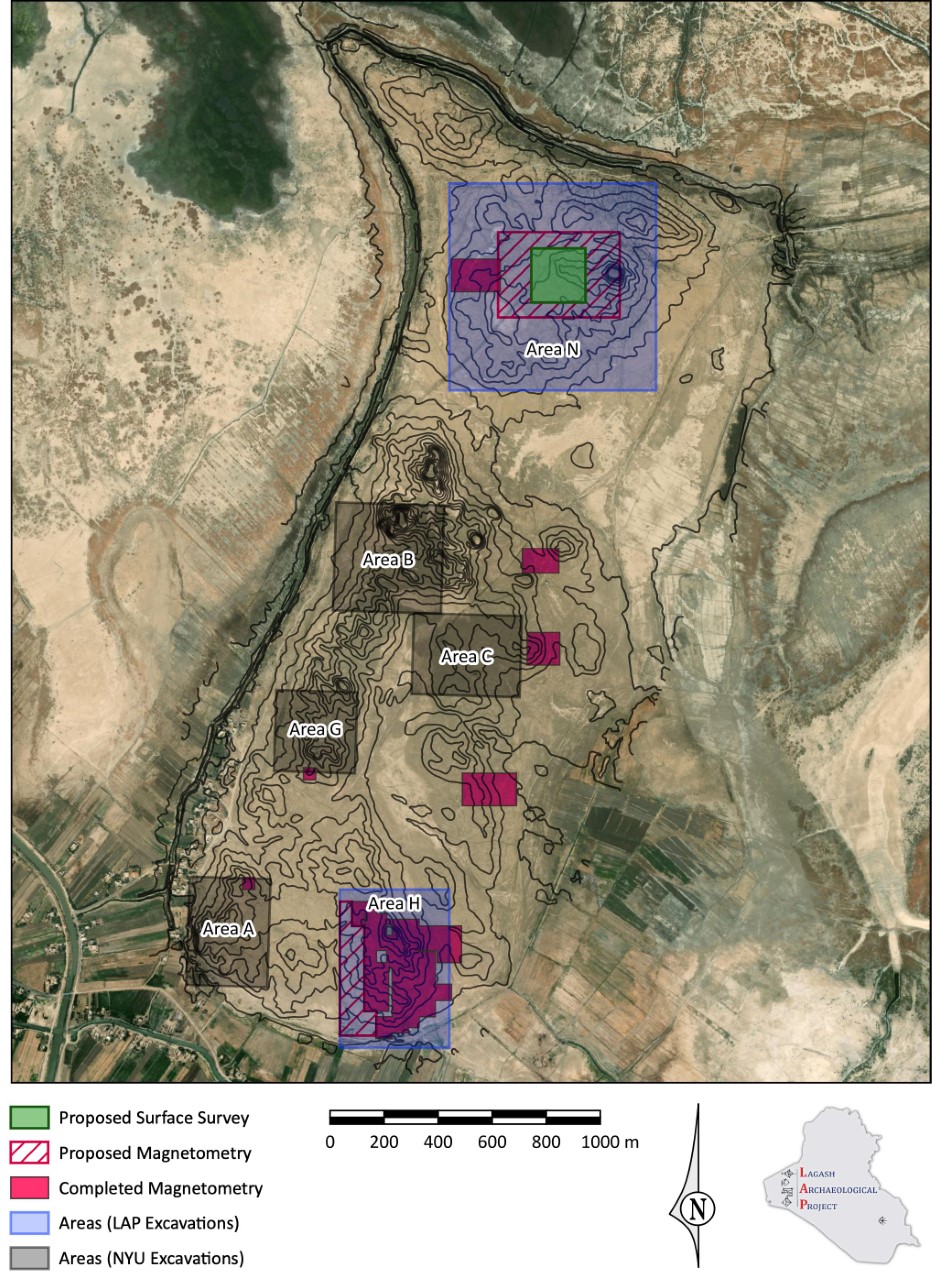 Mapa que muestra los escaneos de magnetometría superpuestos de Lagash. (Cortesía del Proyecto Arqueológico Lagash)