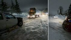 Mecánico tarda 7 hrs en liberar a conductores atrapados en carretera helada por brutal tormenta
