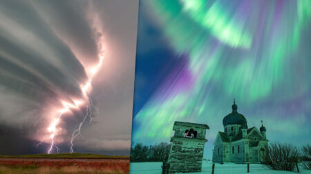 FOTOS: Cazatormentas capta auroras multicolores bailando sobre las praderas y tormentas surrealistas