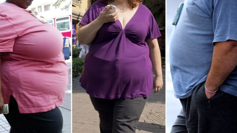 Esta combinación de fotos de archivo realizadas en 2016 muestra (desde la izquierda) a personas obesas en Los Ángeles, Ciudad de México y Mánchester. (Robyn Beck, Ronaldo Schemidt, Paul Ellis/AFP vía Getty Images)