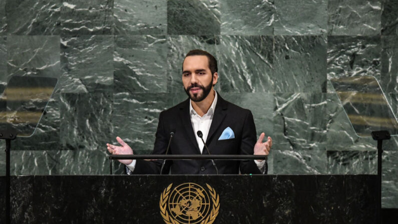 El presidente de El Salvador, Nayib Armando Bukele, se dirige a la Asamblea General en las Naciones Unidas el 20 de septiembre de 2022 en la ciudad de Nueva York. (Stephanie Keith/Getty Images).