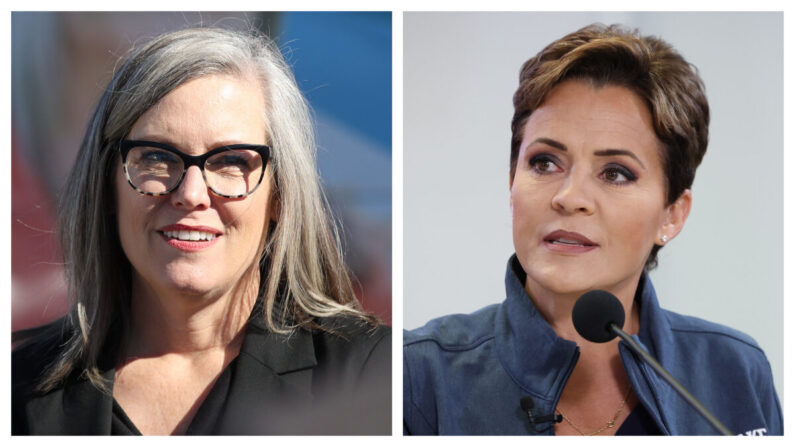 La candidata demócrata a la gobernación de Arizona Katie Hobbs, izquierda, y la candidata republicana a la gobernación de Arizona Kari Lake. (Getty Images)