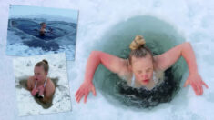 Mujer inicia su día nadando en un lago a 4 grados bajo cero para mejorar su salud y su felicidad