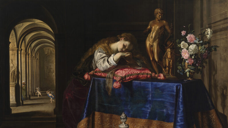 "Alegoría del arrepentimiento" o "Vanitas", hacia 1650-1660, por artista desconocido. Óleo sobre lienzo. Pollok House, Glasgow. (Dominio público)