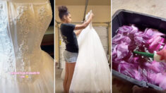 Adolescente compra un vestido de novia y lo transforma para su baile de graduación, ¡así quedó! (VIDEO)