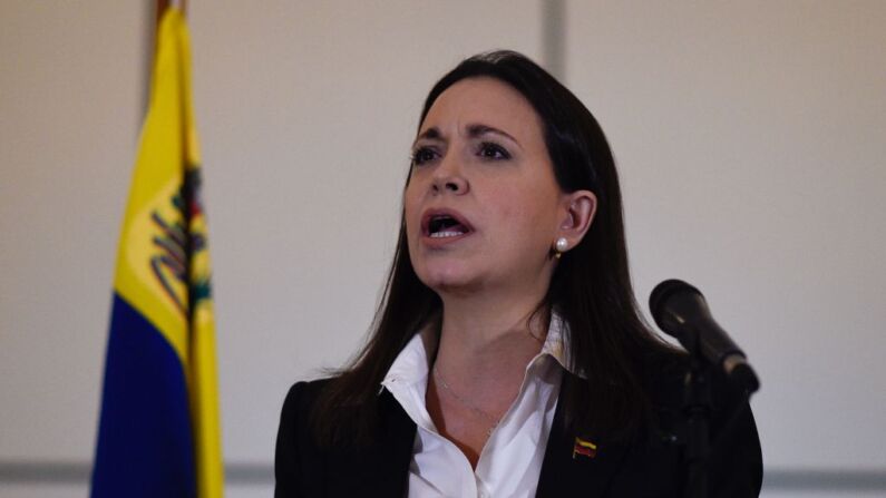 La exdiputada opositora venezolana María Corina Machado ofrece una rueda de prensa en Caracas, el 29 de junio de 2018. (Federico Parra/AFP vía Getty Images)
