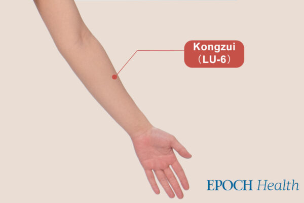 El punto de acupuntura Kongzui (LU 6). (The Epoch Times)