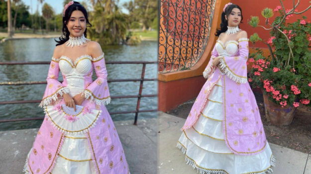 Adolescente gana 10,000 dólares por increíble vestido de graduación hecho con cinta adhesiva