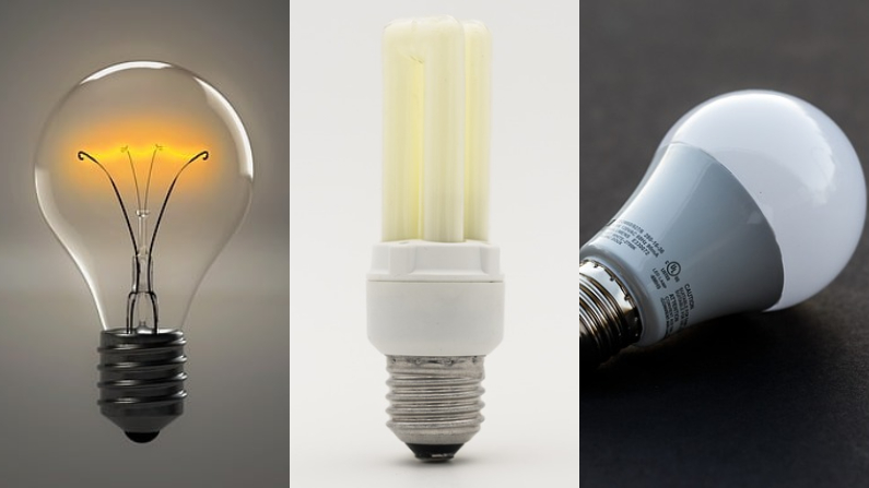 Bombilla incandescente (izquierda), fluorescente (centro) y LED (Arek Socha: izq; Bruno: centro; Karol Olson: der. /Pixabay)