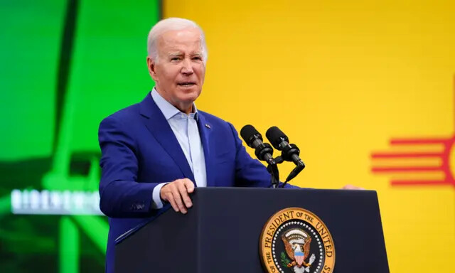 El presidente Joe Biden habla en una planta de fabricación de Arcosa Wind Towers Inc., en Belén, Nuevo México, el 9 de agosto de 2023. (Madalina Vasiliu/The Epoch Times)
