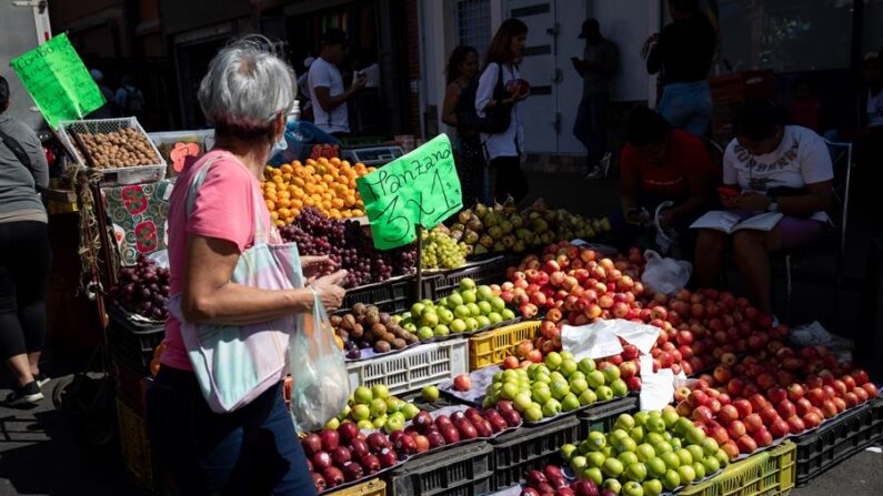 Una mujer mira los precios de las frutas, en el mercado popular de Catia en Caracas (Venezuela), en una fotografía de archivo. EFE/ Rayner Peña R.