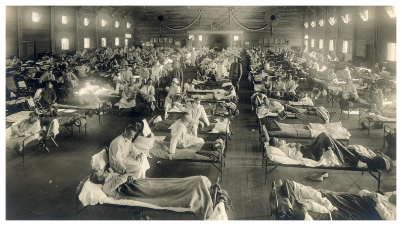Hospital de emergencia durante la epidemia de gripe, Camp Funston, Kansas. Archivos Históricos de Otis, Museo Nacional de Salud y Medicina. (Dominio público)