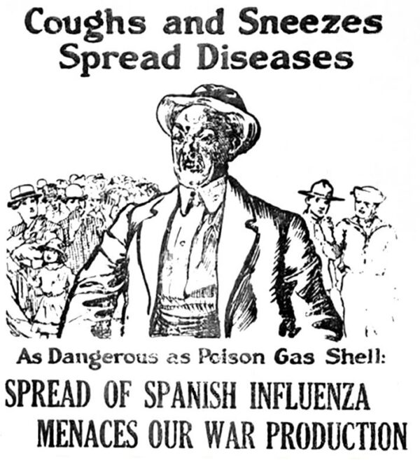 Cartel con el lema: "La tos y los estornudos propagan enfermedades".(Dominio público)