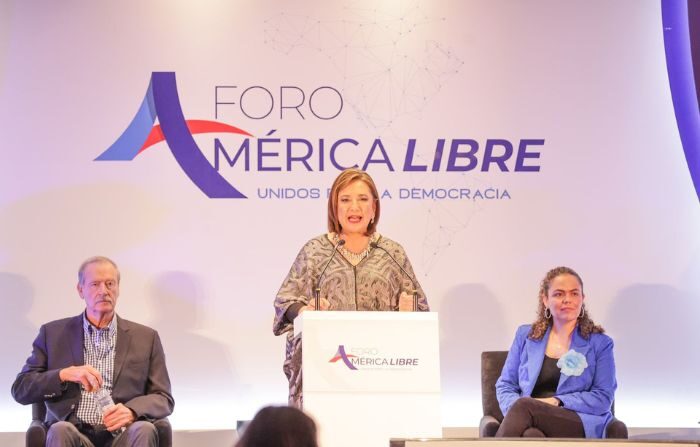 La candidata presidencial Xóchitl Gálvez habla durante el Foro América Libre en Ciudad de México, el 26 de octubre. (Cortesía: Senadora Xóchitl Gálvez)