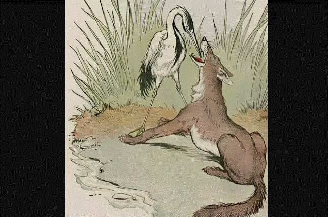 "El lobo y la grulla", ilustrado por Milo Winter, de “El Esopo para niños”, 1919. (PD-US)