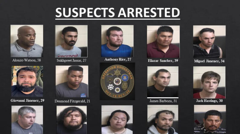 Las fuerzas del orden arrestaron a 14 hombres de los condados de Fresno y Tulare, en el centro de California, durante una operación de tres días contra el tráfico sexual de menores, según se anunció el 24 de octubre de 2023. (Cortesía de la Oficina del Sheriff del condado de Fresno)