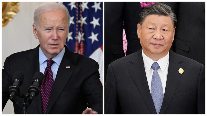 (Izquierda) El presidente de Estados Unidos, Joe Biden, en el Comedor de Estado de la Casa Blanca el 31 de octubre de 2023. (Derecha) El líder chino Xi Jinping en el tercer Foro de la Franja y la Ruta para la Cooperación Internacional en Pekín el 18 de octubre de 2023. (Andrew Caballero-Reynolds, Suo Takekuma/AFP vía Getty Images)
Eva Fu