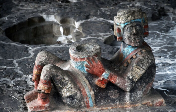 Vista en el Templo Mayor -parte del Centro Histórico de la Ciudad de México, que fue agregado a la Lista del Patrimonio Mundial de la UNESCO en 1987- en la Ciudad de México el 12 de agosto de 2018. (RODRIGO ARANGUA/AFP vía Getty Images)