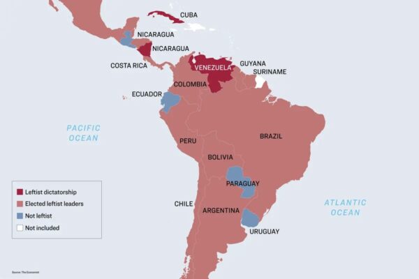 Un mapa muestra las tendencias políticas de los gobiernos de América Latina. (The Epoch Times)