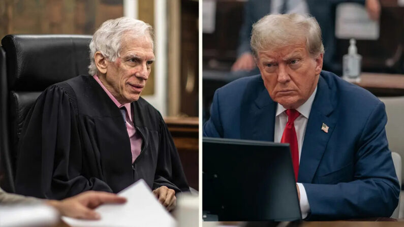 (I) El juez del Tribunal Supremo del estado de Nueva York Arthur Engoron. (Dave Sanders/Pool Photo via AP) / (D) El expresidente Donald Trump en la sala del tribunal el 17 de octubre de 2023. (Seth Wenig/Pool/Getty Images)