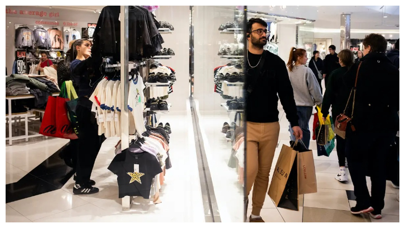 Compradores miran ropa mientras otros pasean por el centro comercial Twelve Oaks en Novi, Michigan, el 24 de noviembre del 2023. (Emily Elconin/Getty Images)