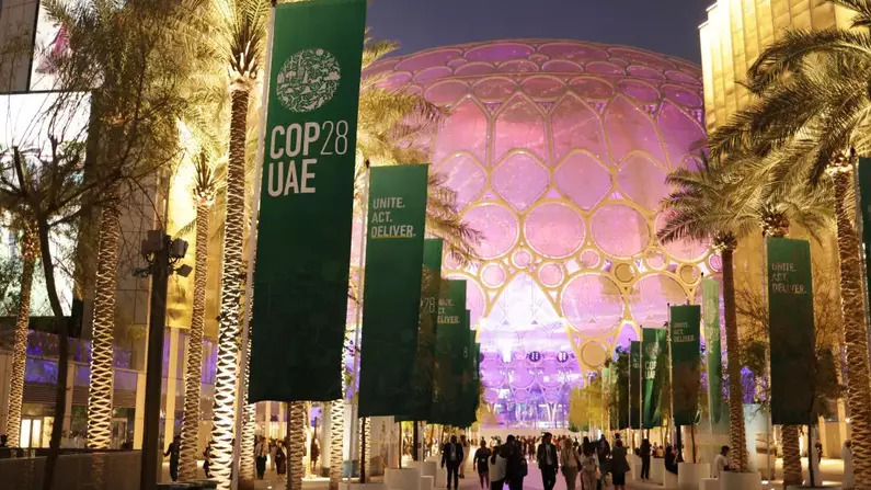 Los participantes asisten al cuarto día de la Conferencia de las Naciones Unidas sobre el Clima COP28 en Expo City Dubai, Emiratos Árabes Unidos, el 3 de diciembre de 2023. (Sean Gallup/Getty Images)