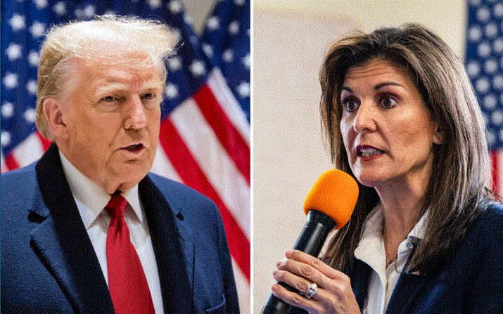 (Izquierda) El expresidente Donald Trump en Nueva York el 17 de enero de 2024. (Derecha) La exembajadora de EE. UU. ante la ONU Nikki Haley en Manchester, N.H., el 19 de enero de 2024. (Alexi J. Rosenfeld, Joseph Prezioso/AFP vía Getty Images)