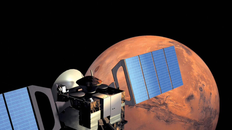 Agencia Espacial Europea (ESA) muestra Mars Express en órbita alrededor de Marte. (Ilustración por Medialab/AFP vía Getty Images)