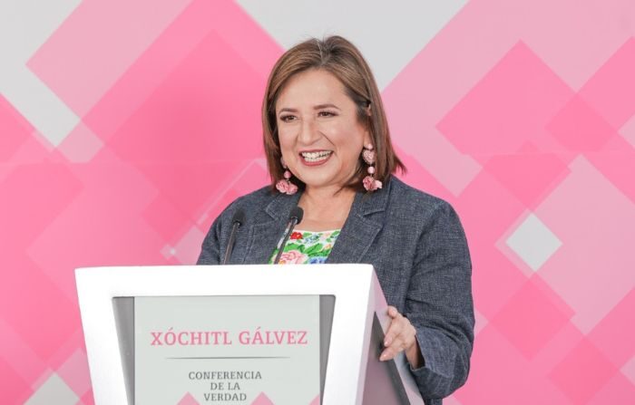 Xóchitl Gálvez en su conferencia de prensa en Ciudad de México, México,  el 9 de febrero de 2024. (Cortesía: Xóchitl Gálvez)