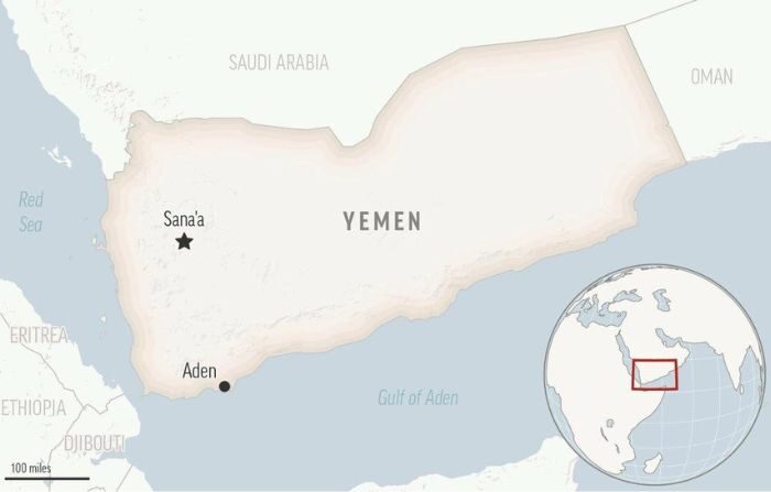 Mapa de localización de Yemen con su capital, Sanaa. (Foto AP)
