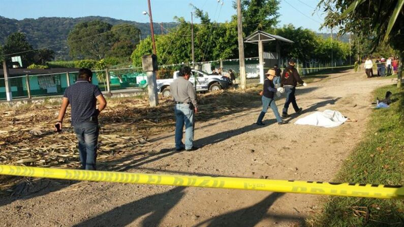 Fotografía de archivo de un grupo de peritos ministeriales que inspeccionan el sitio donde una persona fue asesinada en el estado de Veracruz (México). EFE/Patricia Morales
