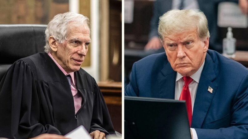 (Izquierda) Arthur Engoron, juez del Tribunal Supremo del Estado de Nueva York. (Dave Sanders/Pool Photo via AP) / El expresidente Donald Trump en la sala del tribunal el 17 de octubre de 2023. (Seth Wenig/Pool/Getty Images)